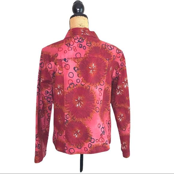 French Laundry Size Large Floral Printed Denim Jacket Pockets Fitted - Picture 8 of 15